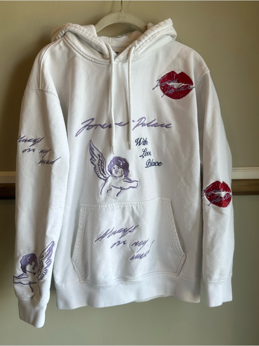 Palace Skateboard White Embroidered Love Letter Hoodie Sweatshirt